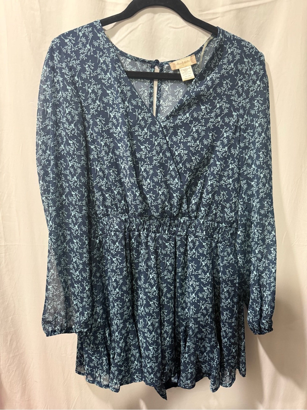 Altar'd State Navy Blue Floral Long-Sleeve V-Neck Dress